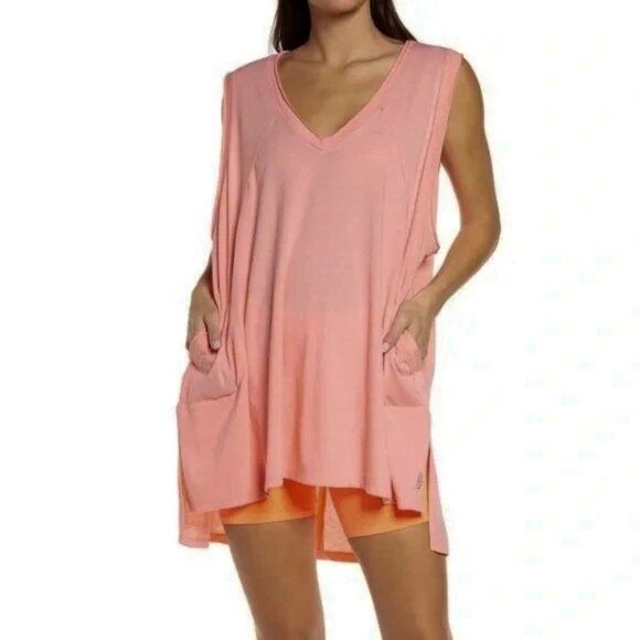 Free People Movement City Vibes Oversized Pink Tunic with Pockets XS - Picture 1 of 3